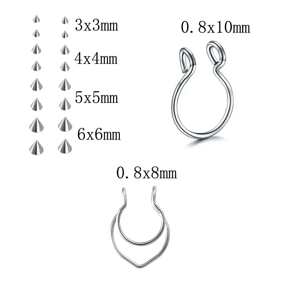 128Pcs Set Fake Lip Piercing Fake Nose Ring Hoop Fake Face Piercing Lip Stud Nose Stud Stick on Eyebrow Piercing Piercing Balls