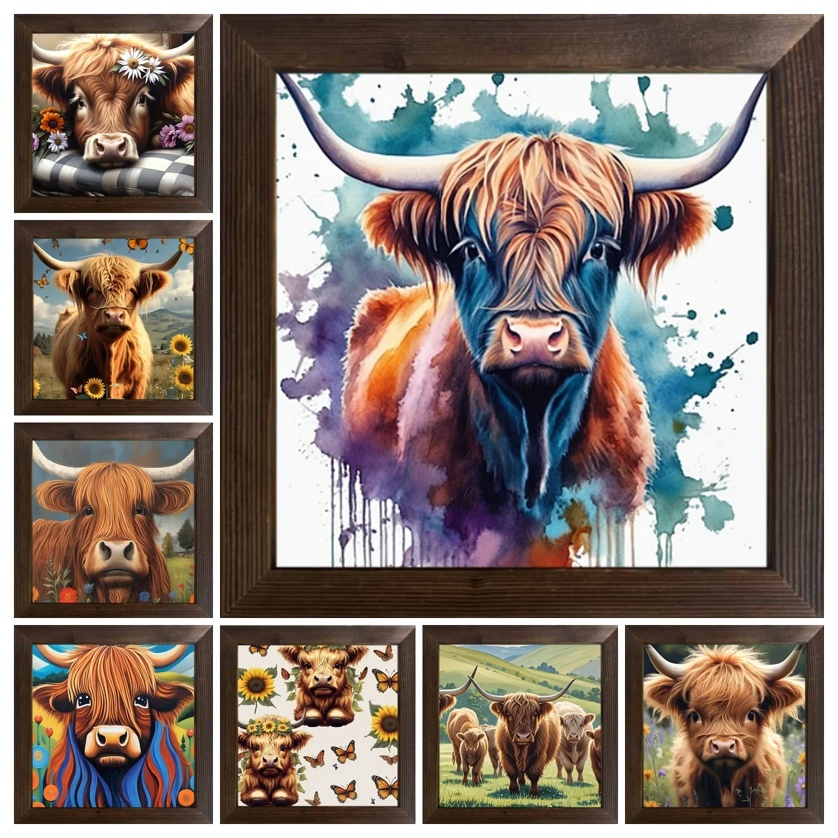 Painted Ox Element American Printed Oil Painting Art Style Waterproof Stickers Are Suitable for Coffee Shop Decoration