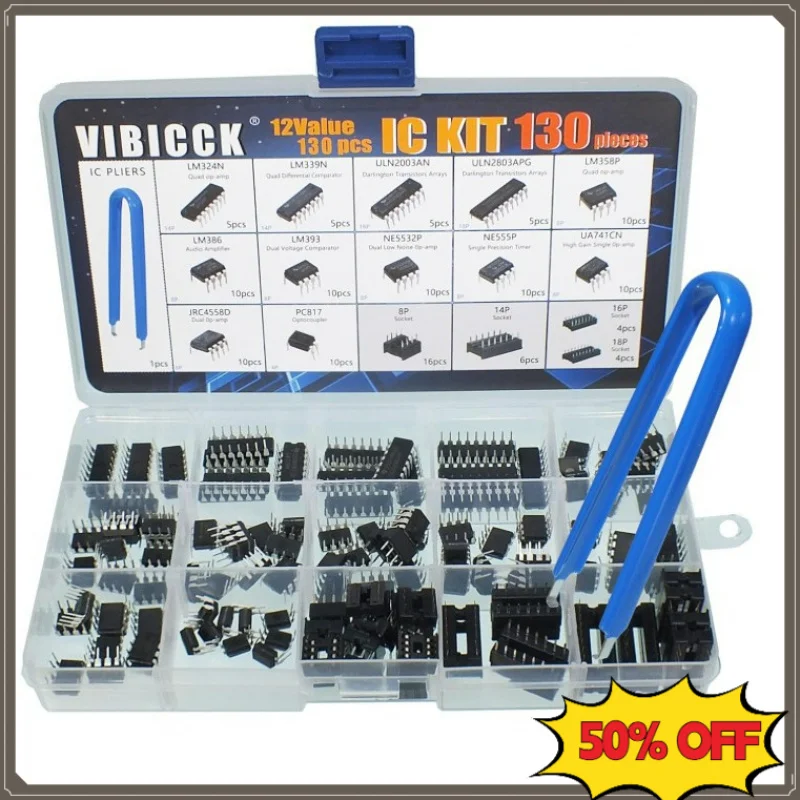 12 Species 130 Pieces Optocoupler Timer Operational Amplifier Classification Kit LM324 LM339 ULN2003 IC Chip Combo Pack