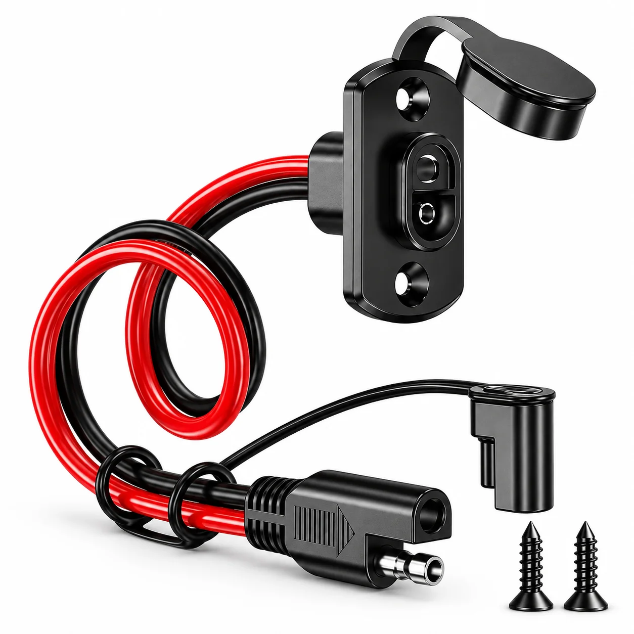 SAE Panel Mount Connector, SAE Quick Disconnect Plug with Waterproof Dust Cap, 12V Power Port for Motorcycle RV Boat