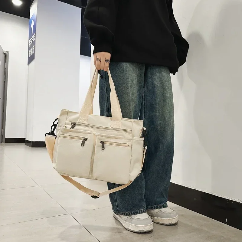 New Solid Color Canvas Zipper Sweet Ladies Tote Bags on Sale 2024 High Quality Large Capacity Concise Shoulder Bags for Women