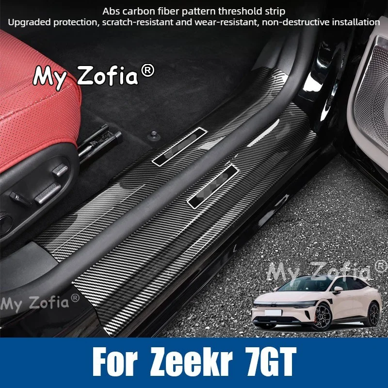 For Zeekr 7GT 2025 2026 Carbon Fiber Door Sill Protector Plate Auto Door Step Scuff Cover Anti-Dirty Interior Trim Accessories