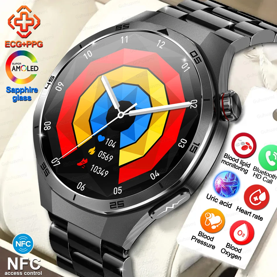

2025New Nursing Grade Smart Watch Blood Pressure Blood Lipid Uric Acid ECG+PPG Body Temperature BT Call Health Smartwatch NFC