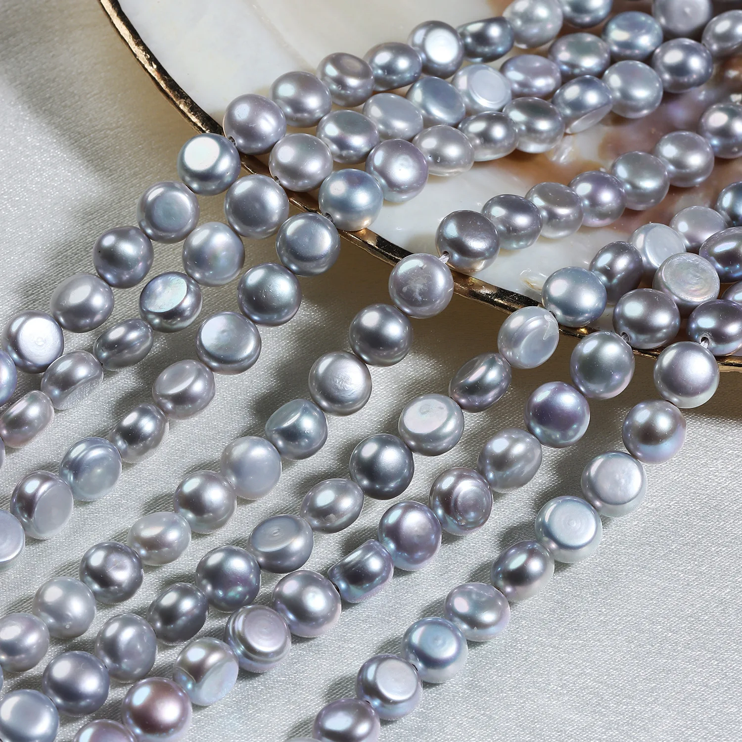 

8-9mm High-Quality Irradiated Gray Tablet Shape Natural Pearl Semi-finished Beads for Jewelry Making DIY Necklace Accessories