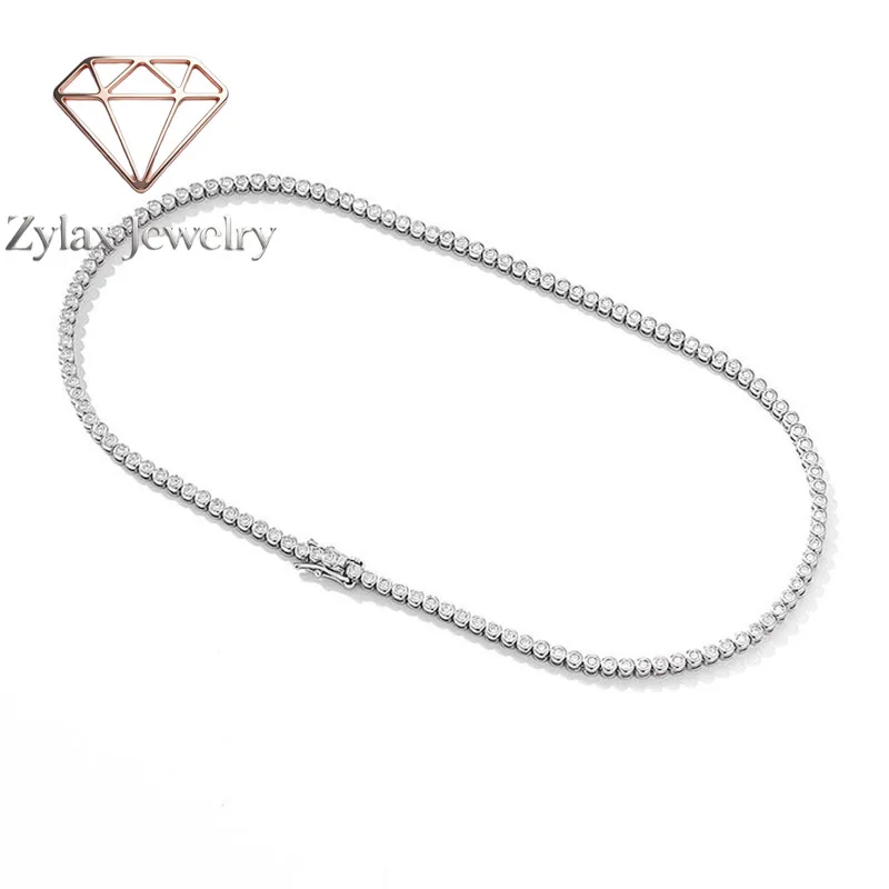 Zylax Jewelry Luxury Solid Platinum PT950 18K gold Women's 2mm Moissanite Diamond Necklace Round Diamond Clavicle Chain