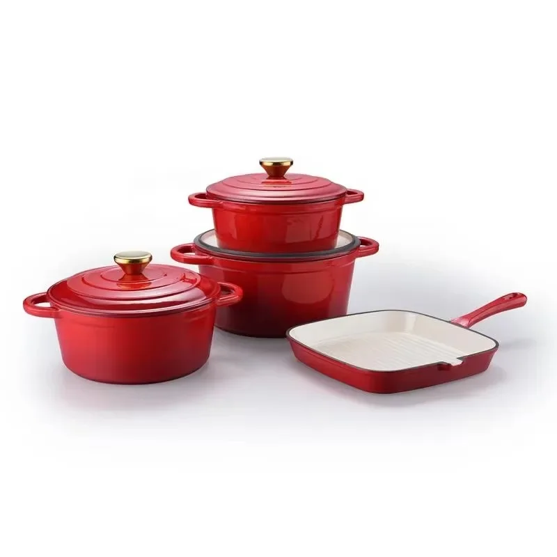 High Quality Kitchen Cast Iron Cookware Set Non-Stick Enamel Casserole for Induction Bottom Cooking