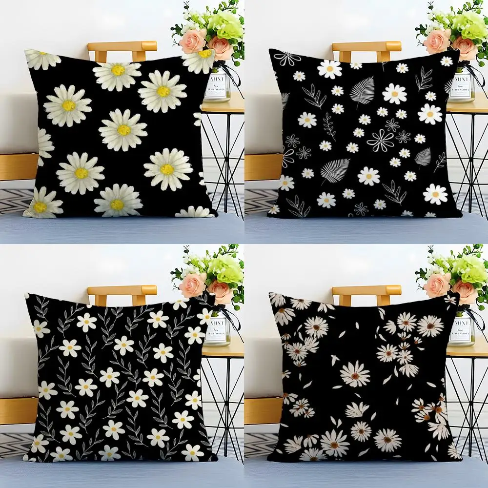 Classic Daisy Flowers Cushion Cover Washable Linen Pillowcase Soft  for Sofa Bed Cozy Home Room Decor