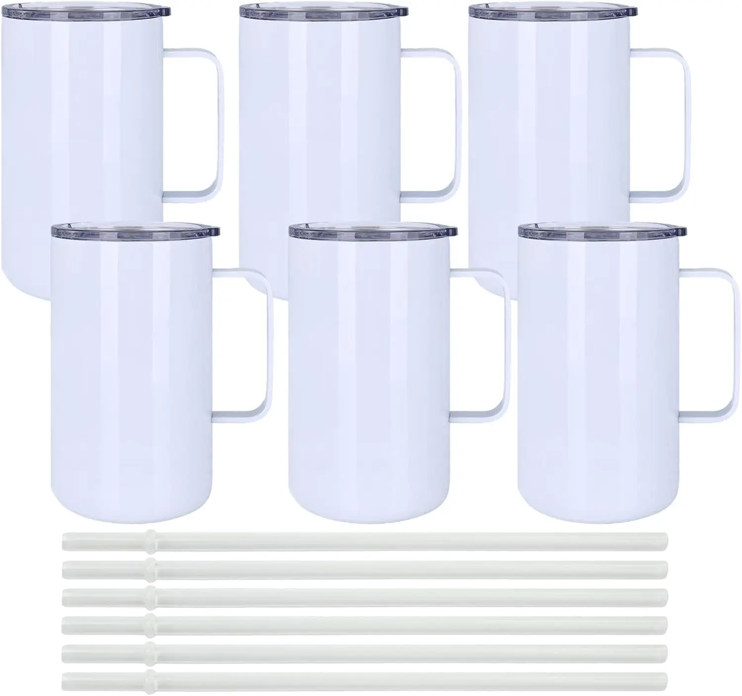 

6-Pack 20 oz Sublimation Tumblers with Handle, Lid, and Straw - Stainless Steel Insulated Cups for DIY Crafts