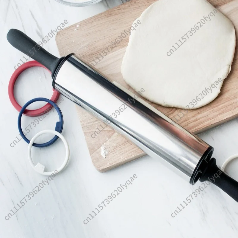 11-Inch large stainless steel rolling pin with 3 segments adjustable thickness Flour stick, dough cake pizza roller