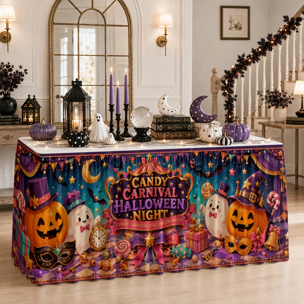 1piece table skirt, candy carnival Halloween night decorative table skirt, suitable for sending an event banquet wedding banquet