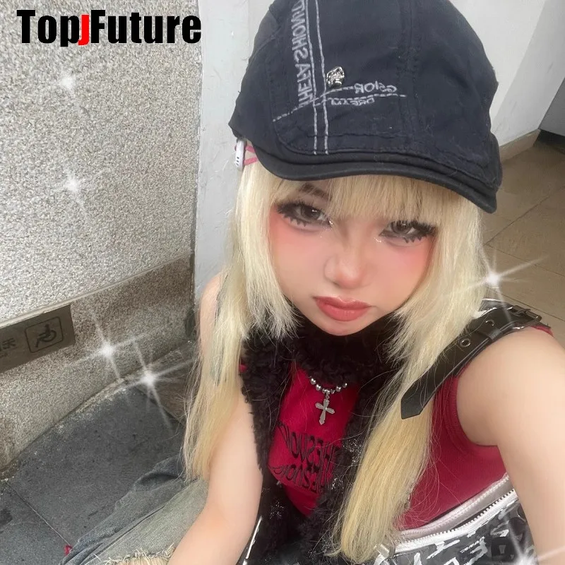 Harajuku Gothic Lolita Hat Women Punk Subculture Spice Girl Cap Hat beggar Poor Y2K Girls Accessories rock Streetwear Sun ha