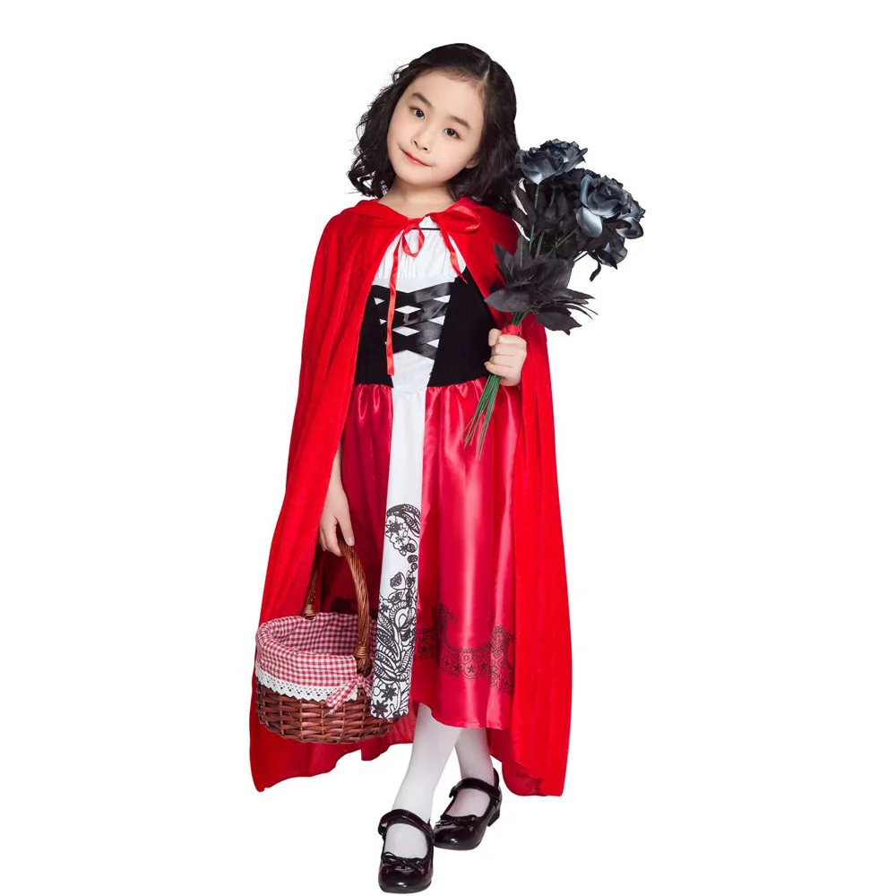 

Новый костюм на Хэллоуин для детей и родителей, платье для выступлений с красной шапочкой, сказочное платье с накидкой для девочек