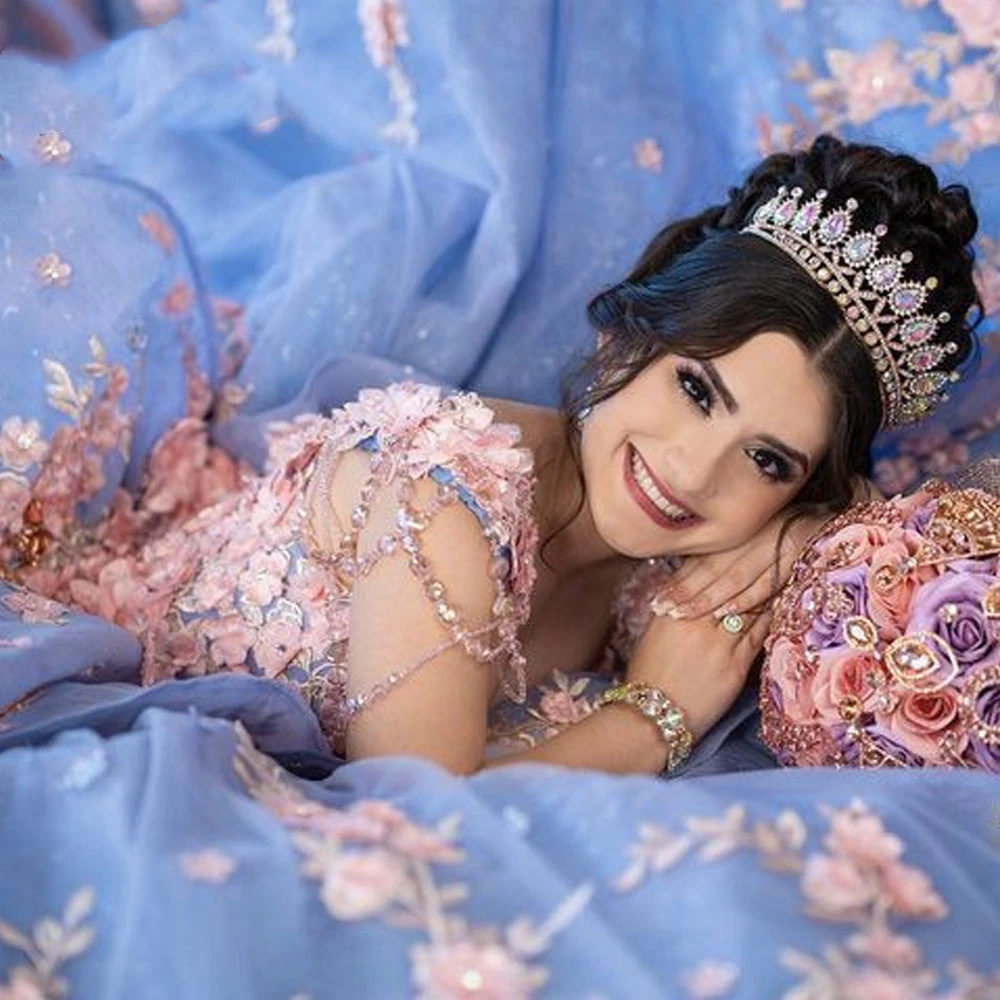 ANGELSBRIDEP gaun pesta biru langit gaun Quinceanera gaun pesta selebriti bermanik payet gaun pesta wisuda Vestido De 15 Anos Robe De