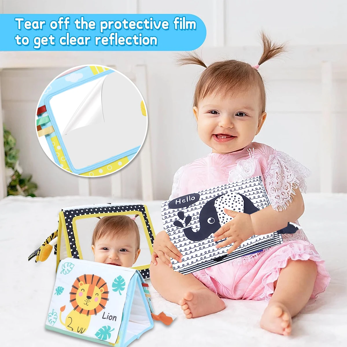 Tummy Time Baby Floor Mirror Sensory Baby Toys 6 12 months Toys For Babies Montessori Development Crawl Toys