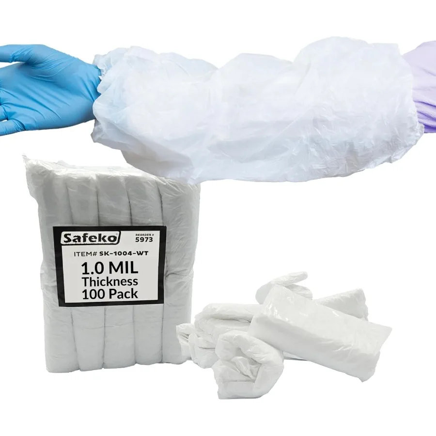 أغطية أكمام الذراع للاستعمال مرة واحدة للاستخدام الصناعي والطبي 18 أكمام طويلة واقية من البولي إيثيلين المقاوم للماء مع مرونة