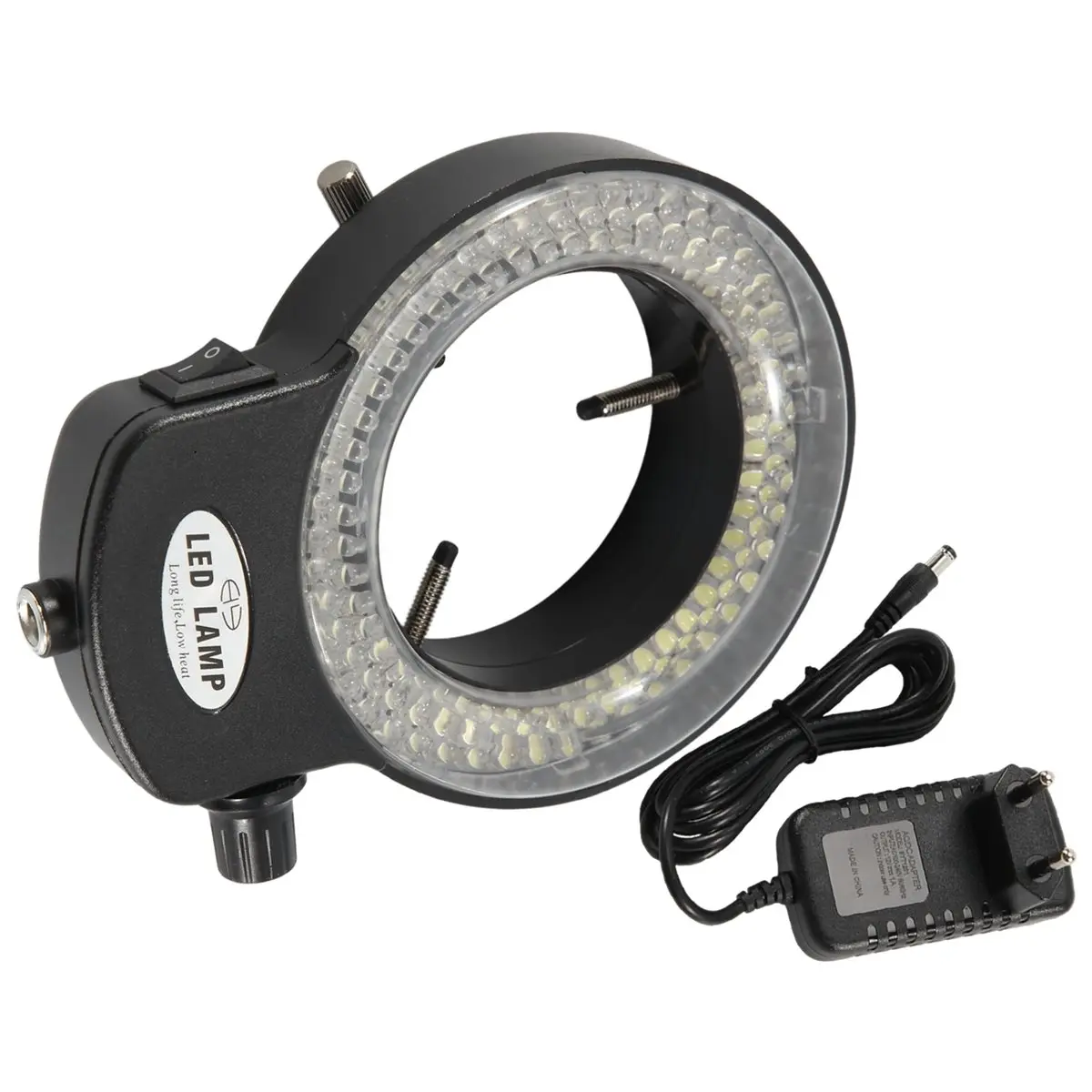 #64A Microscope Light- Ring Light Adjustable 144 Lamp Beads LED -EU Plug,light source industrial camera,(Black)