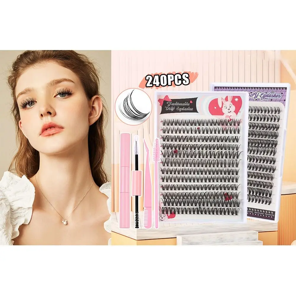 with Lash Bond and Seal Lash Tweezers Lash Brush Lash Clusters 240Pcs Self Application at Home Individual Lashes Kit