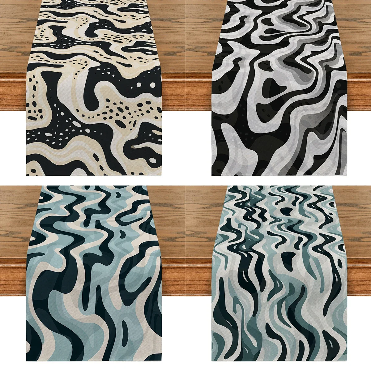 Black And White Mixed Color Table Flag Wave Twist Texture Table Runner Simple Art Holiday Party Home Kitchen Tables Decorated