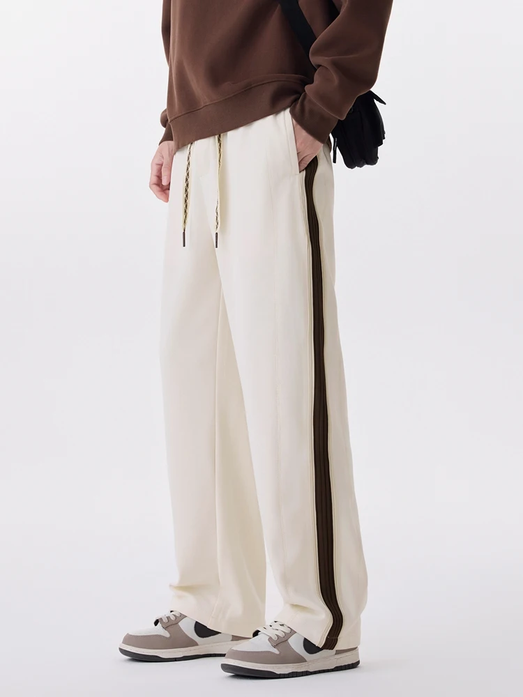 2025 outono novo moletom reto masculino moda coreana 330gsm estiramento malha calças esportivas solto ajuste perna larga calças casuais