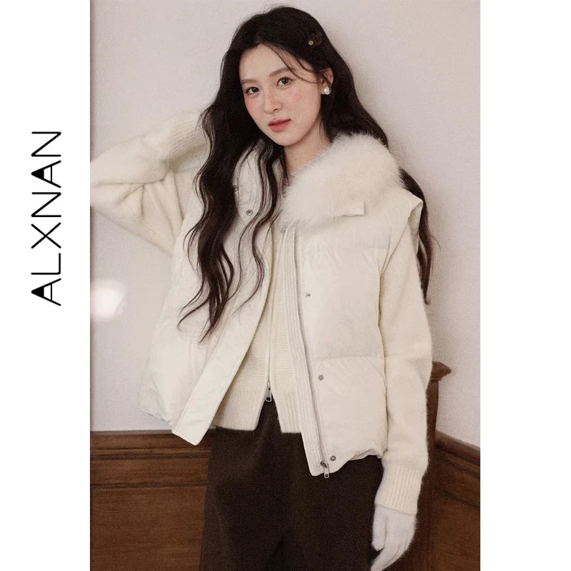 ALXNAN Women's Down Vest 90% White Duck Down Winter Outerwear Warm Sleeveless Jacket Fashion Quilted Coat for Ladies L59373