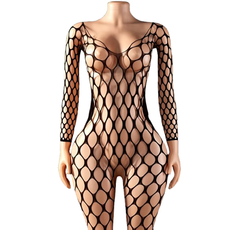 1-Piece 1-Piece Sexy Fishnet Bodysuit – Women's Long-Sleeve Full-Body Bodysuit; Alluring Fishnet & Cut-Out Mesh Design - Aliexpress Deal