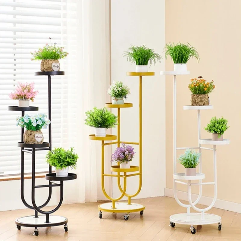 Modern Modern Simple Two-plate Floor-to-ceiling Flower Stand Indoor Wrought Iron Flower Plant Rack Movable Green Plant Vase Rack
