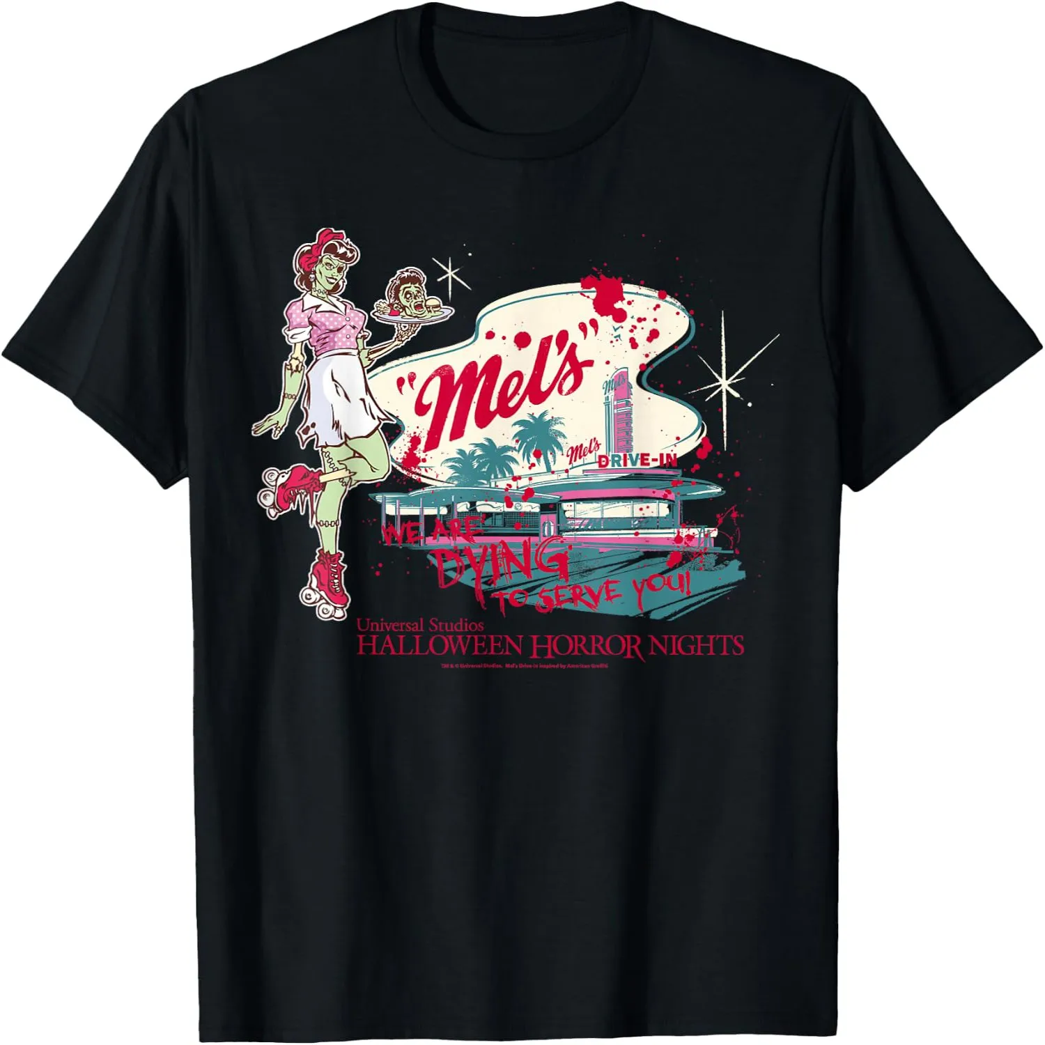 Mel’s Drive-in Zombie Carhop T-Shirt graphic tee, men’s, women’s, halloween shirt,
