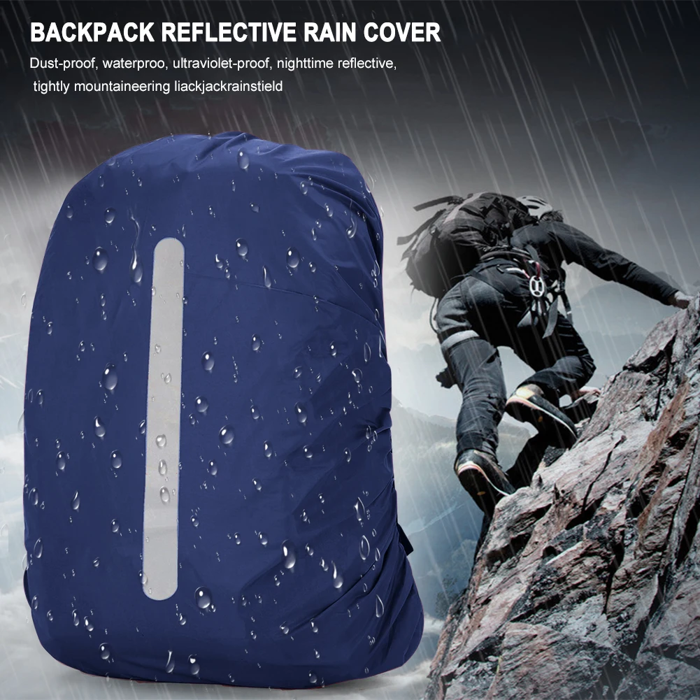 Mochila portátil à prova d'água, capa de chuva, bolsa escolar, capa de proteção com tiras reflexivas para acampamento ao ar livre, caminhadas