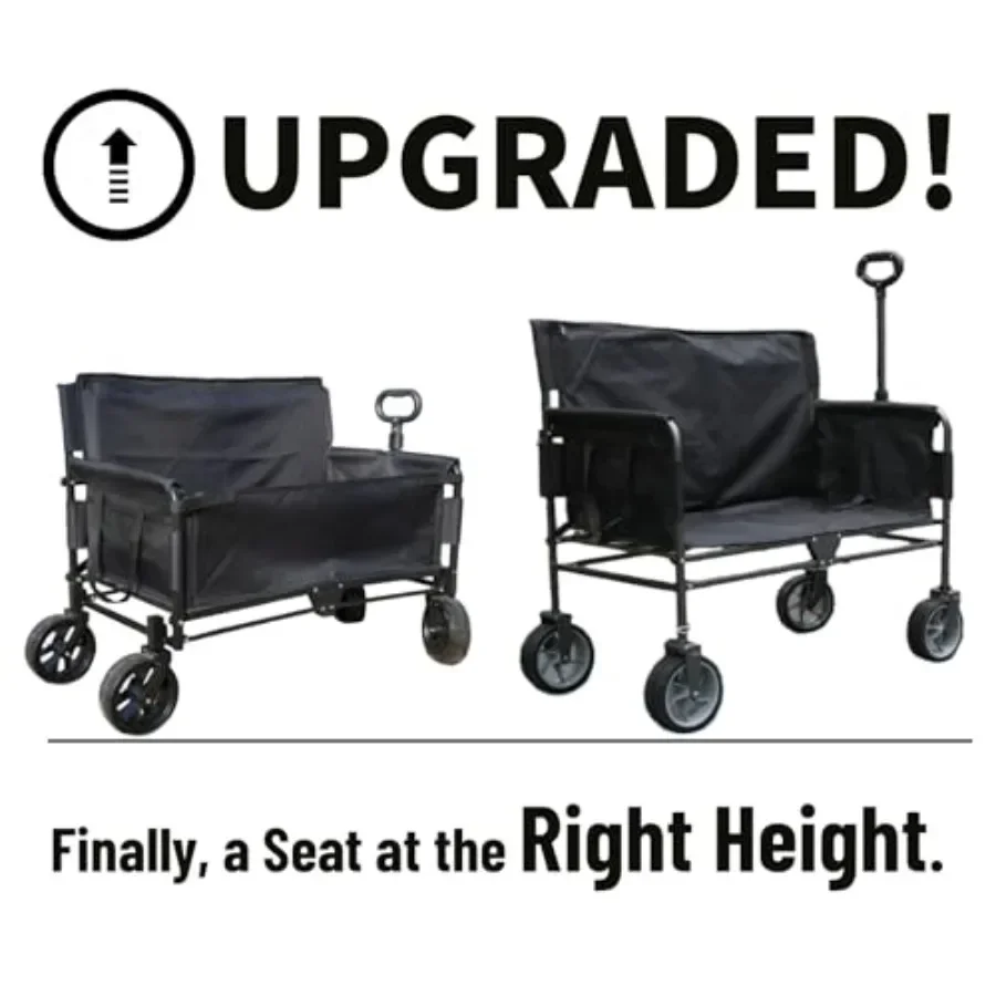 Beach wagon chair for adults: foldable cart converts to 2-person sofa, 2-in-1 wagon bench love seat combo, aluminum frame, navy