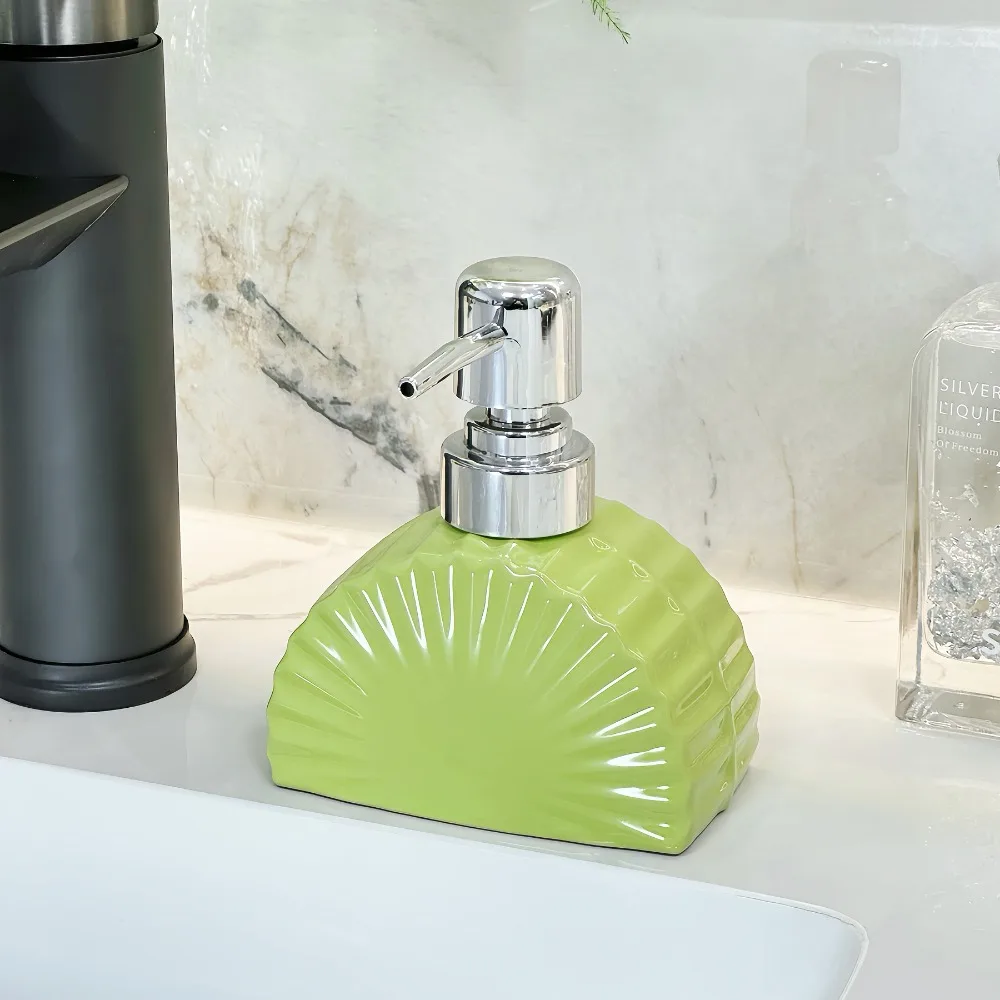 

Light Luxury Fan Shaped Lotion Bottle Elegant Multifunctional Ceramic Empty Bottle Exquisite Press Separate Bottle Toilet