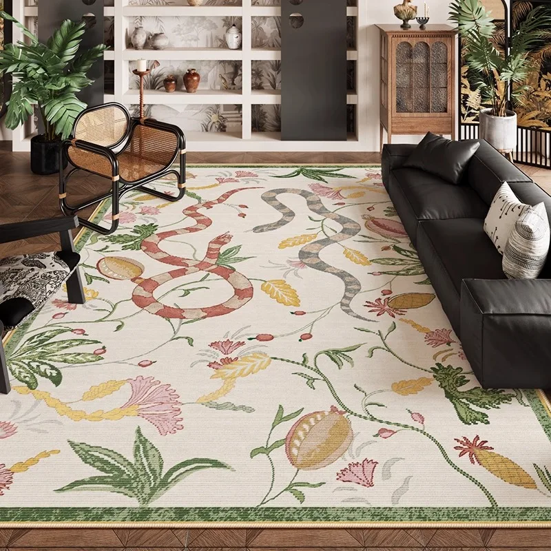 

Snake Flower Design Living Room Carpet French Light Luxury Bedroom Bedside Rug Non-slip Soft Machine Washable Sofa Floor Mat