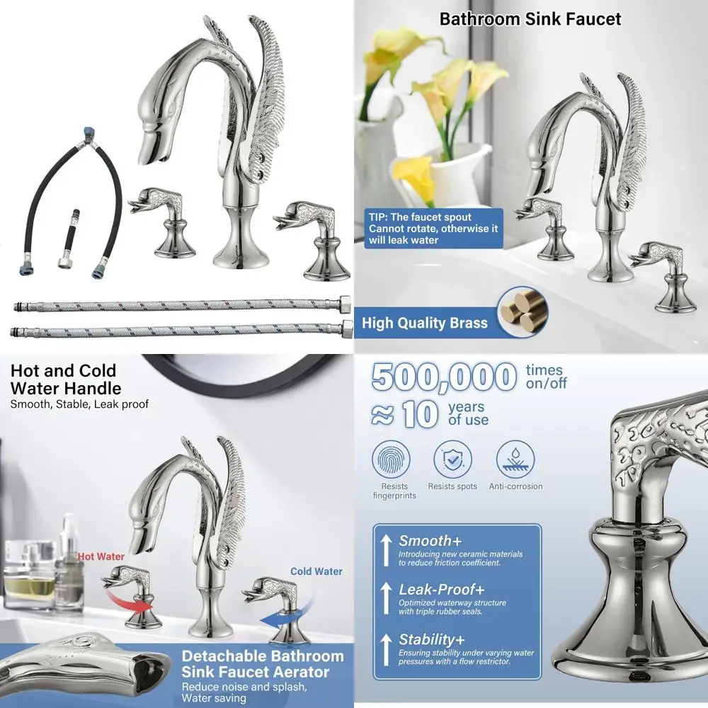 

Widespread Double Handle Swan Design Bathroom Sink Faucet with 3 Holes for Basin Mixer Taps Vanity Installation