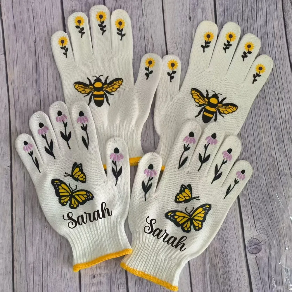 Customized Name Gloves, Bee Gardening Gloves, Adult Garden Gloves, Garden Outdoor Working Gloves, Father's Day Mother's Day Gift