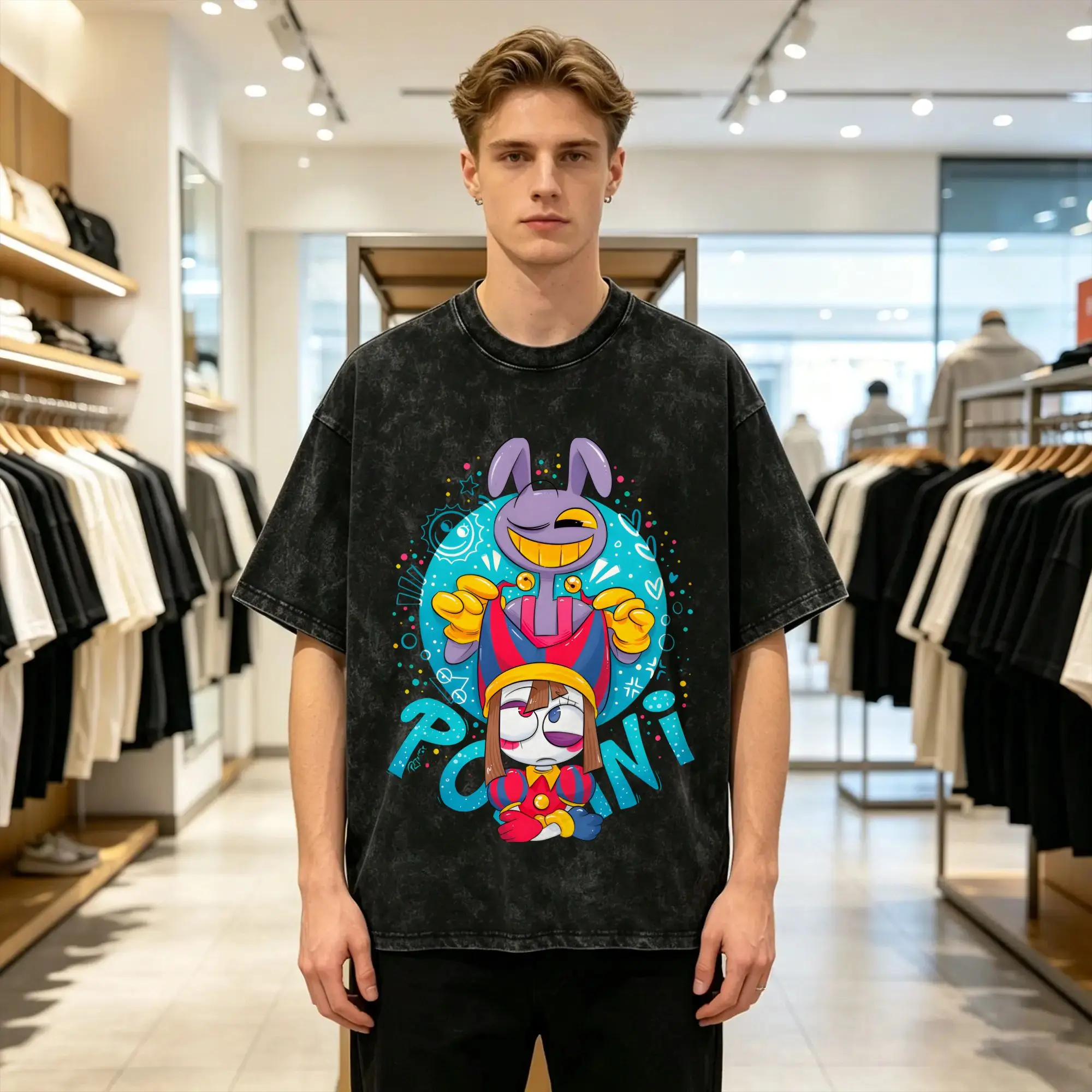 Men's Cartoon Digatal Circus T Shirts  Top Tees Summer Vintage Short-Sleeved T Shirt Crewneck Trending Casual Tee Shirt