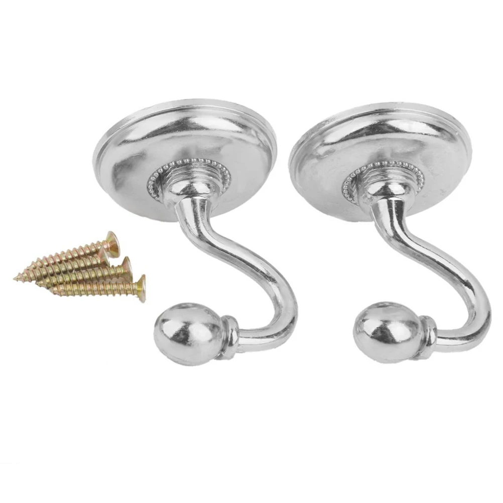 

2Pcs Vintage Silver Alloy Hooks Round Head Wall Door Hangers Easy Mount Included Base Screws Anchors No Clothes Damage