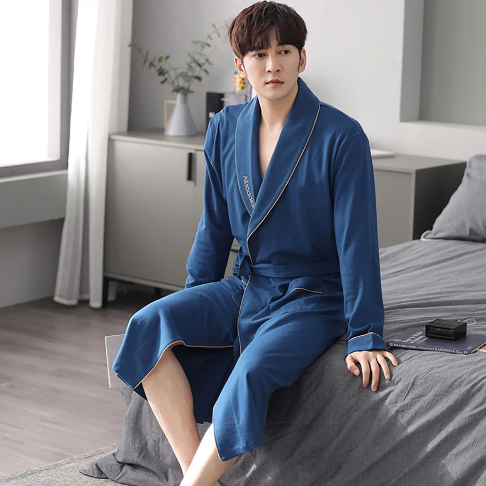 2023 Autumn Winter Loose Casual Bathrobe Men Dressing Gown Kimono Man Bath Cotton Long Sleeve V Neck Pijama Luxury Robe Dresses