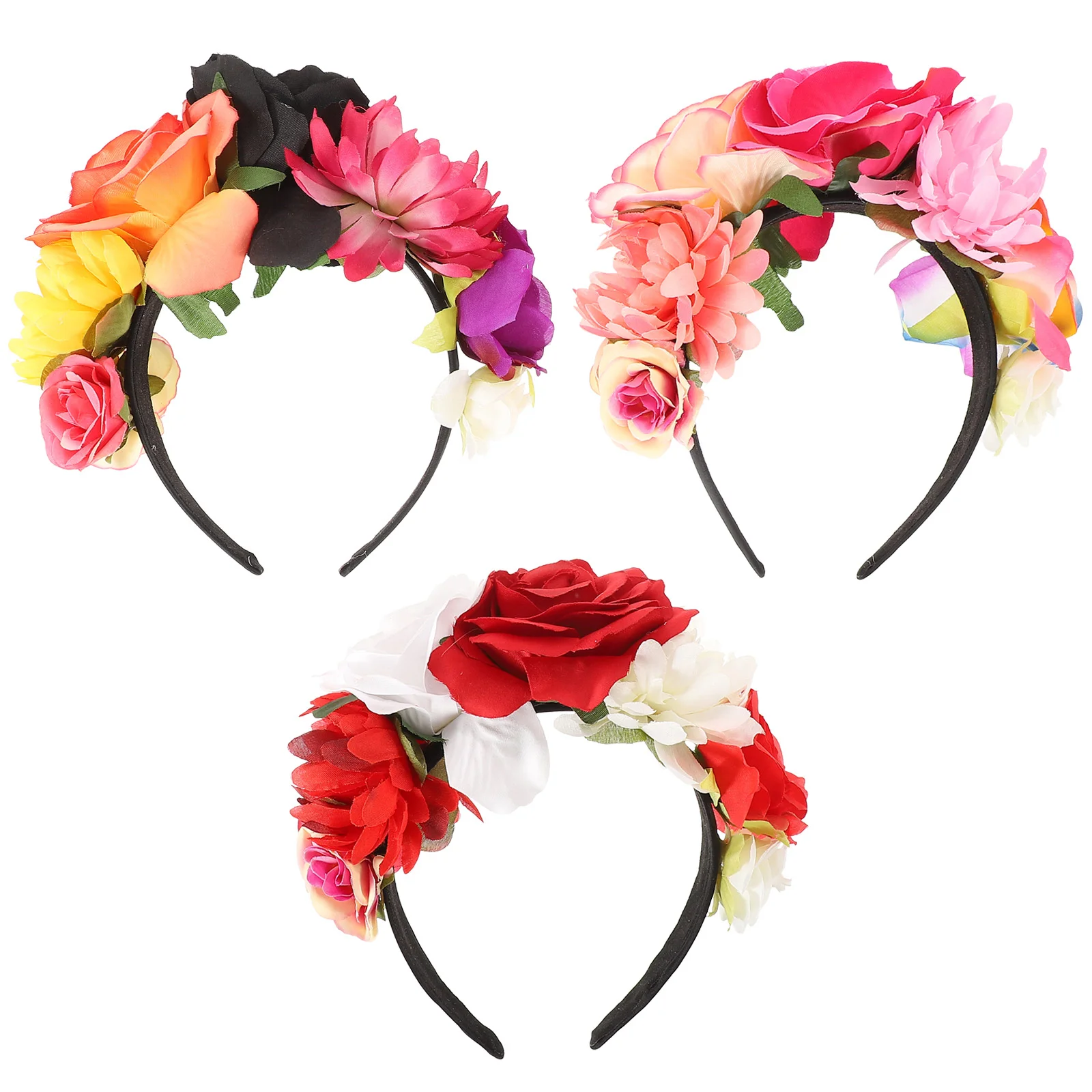 3 Pcs Flower Wreath Headband Headdress Day of The Dead Headpiece Miss