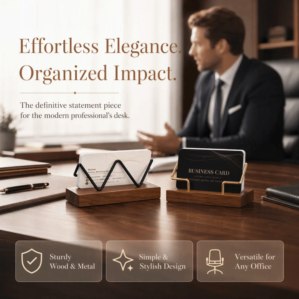 Premium Solid Wood Business Card Holder Durable Compact Card Display Stand Construction High-End Desk Card Organizer Office