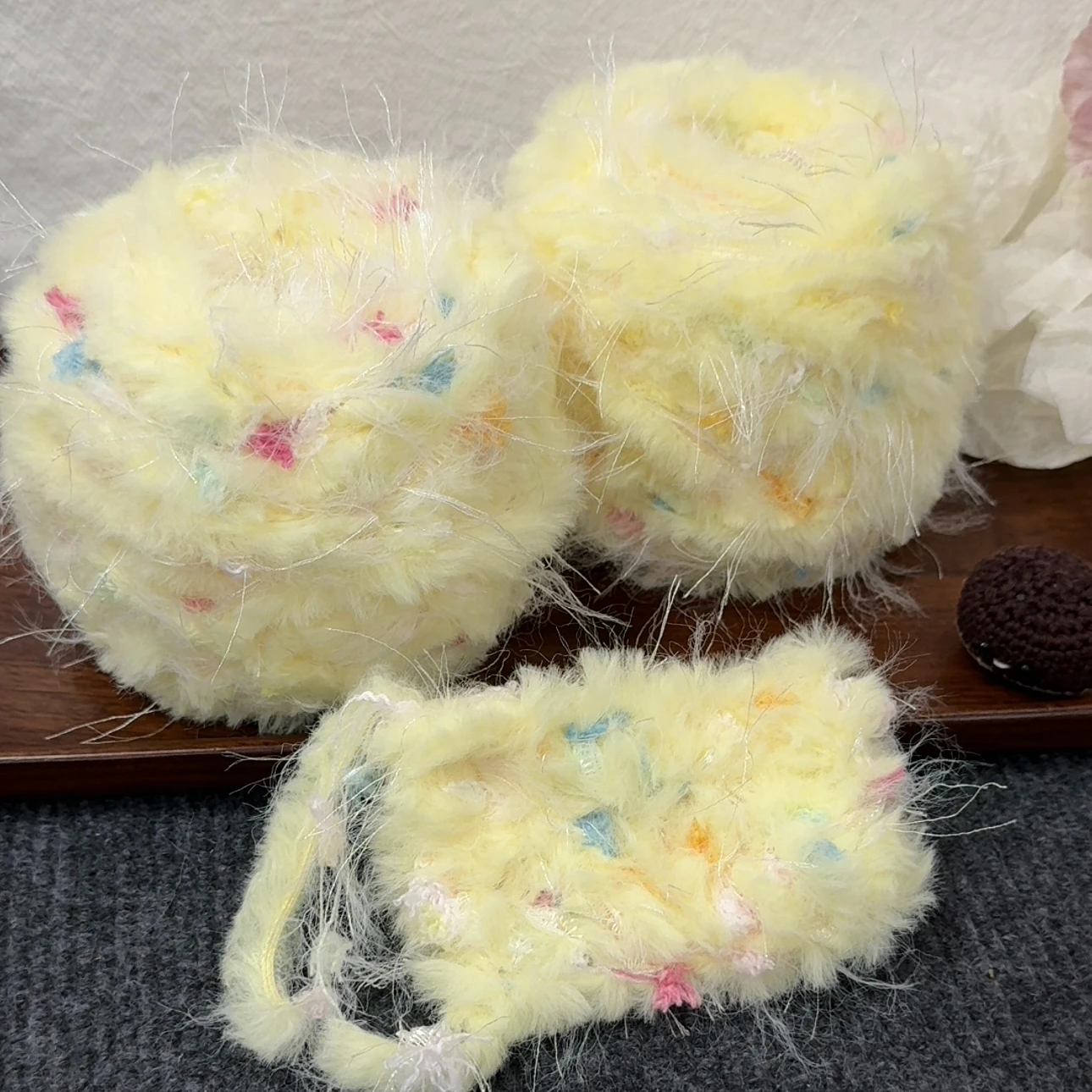 

New Milk Yellow Hand Mix Yarn Soft and Skin Friendly Suitable for Various Handmade DIY Ornaments Crochet Holiday Gift Yarn 100g