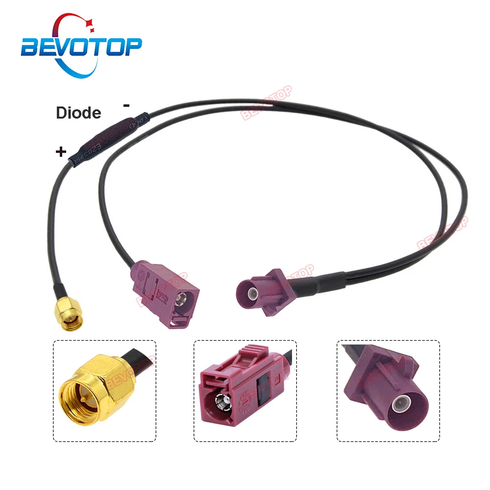 BEVOTOP Fakra para SMA Divisor Fakra D Macho / Fêmea para SMA Macho Plug Tipo Y Cabo Divisor RG174 Pigtail