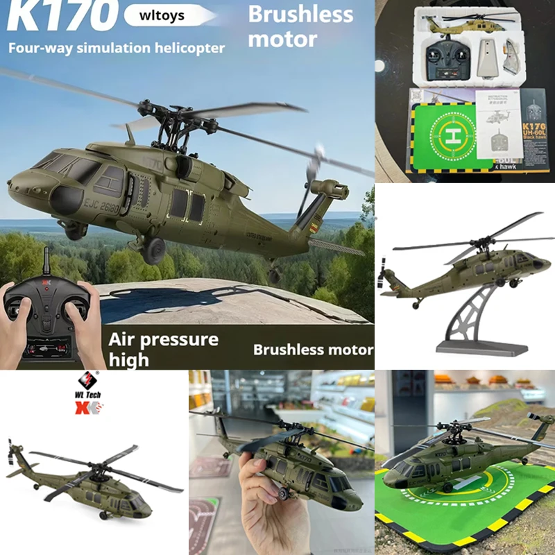 Wltoys K170 Remote Control Helicopter UH-60L 4 Channel brushless Helicopters with Gyro and LED Light Durable Airplane Toy Gift