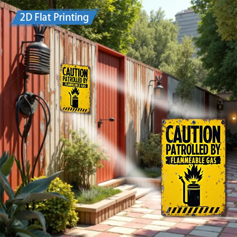 [2D FLAT] علامة معدنية مكونة من قطعة واحدة، علامة تحذير ريفية مقاس 8 × 12 بوصة تم دورها بواسطة فن معدني يعمل بالغاز القابل للاشتعال