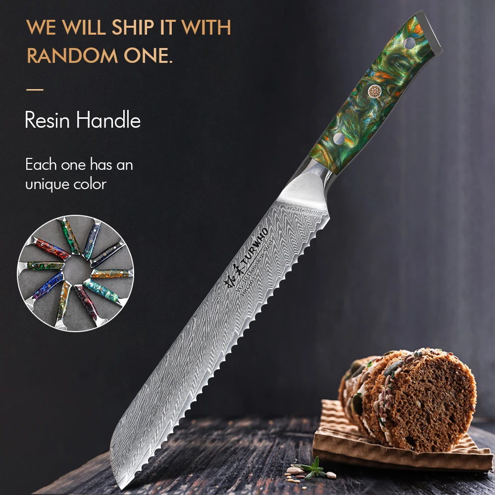 

Turwho-professional Japanese chef knife, 8 inch, 67 layers, Damascus steel, vg10 core, kitchen knives with resin handle