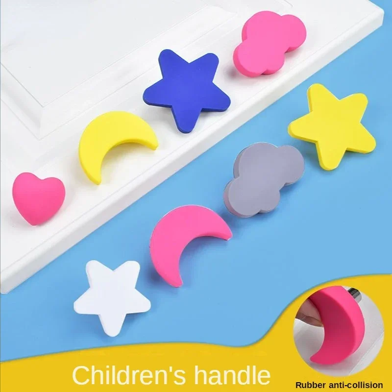 Cute Star Moon Rubber Handle Knock-proof Drawer Cabinet Door Knob Children's Room Wardrobe Desk Pulls Furniture Hardware