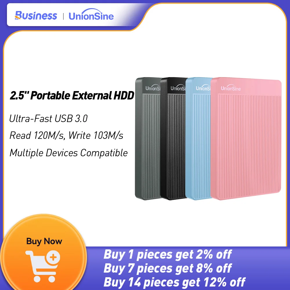 

UnionSine HDD 2.5" Portable External Hard Drive 2tb/1tb/500gb/750gb Disk Memory USB 3.0 Storage for PC/Mac/Desktop/MacBook/TV