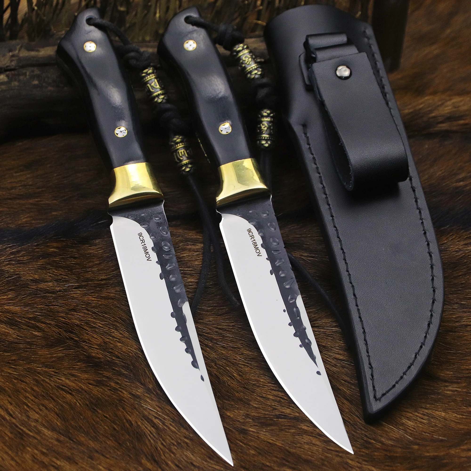 BA-KOR Germany 9CR18MOV high-end outdoor hunting straight knife, Ebony jungle survival knife + knife sheath, camping knife