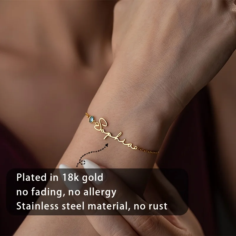 Customized Fashion Name Bracelet Stainless Steel Birthstone Bracelet Exquisite Thin Chain Wrist Jewelry