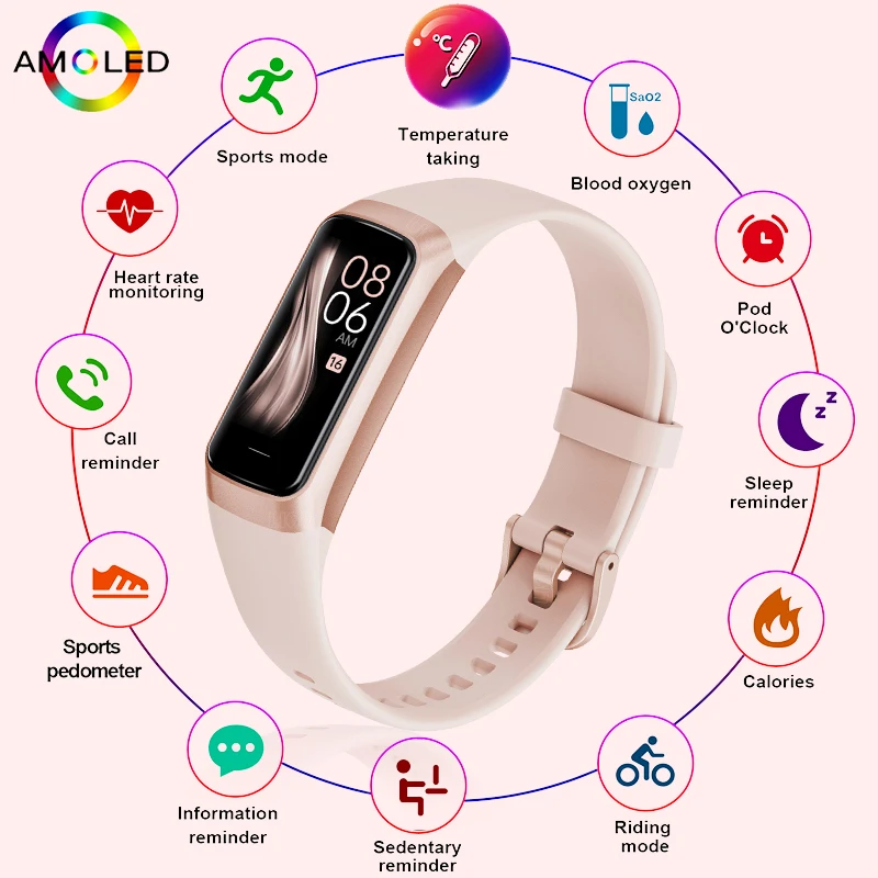 

LIGE Смарт-часы Amoled Smartband для женщин и мужчин, монитор сердечного ритма, артериального давления, умные часы, браслет, спортивный фитнес-трекер