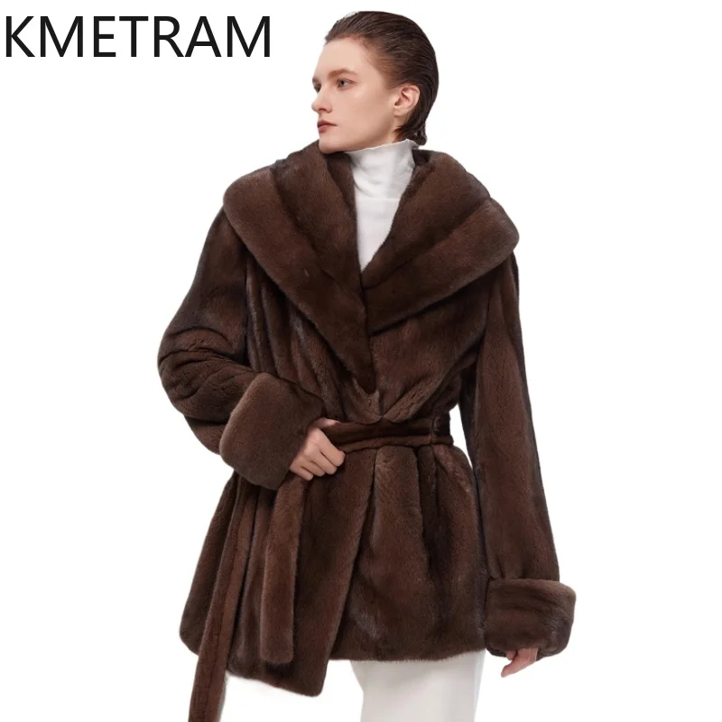 

100% Natural Mink Fur Jacket Woman Luxury Mid Length Real Fur Coat 2025 High Quality Winter Coats Women Clothing шуба женская