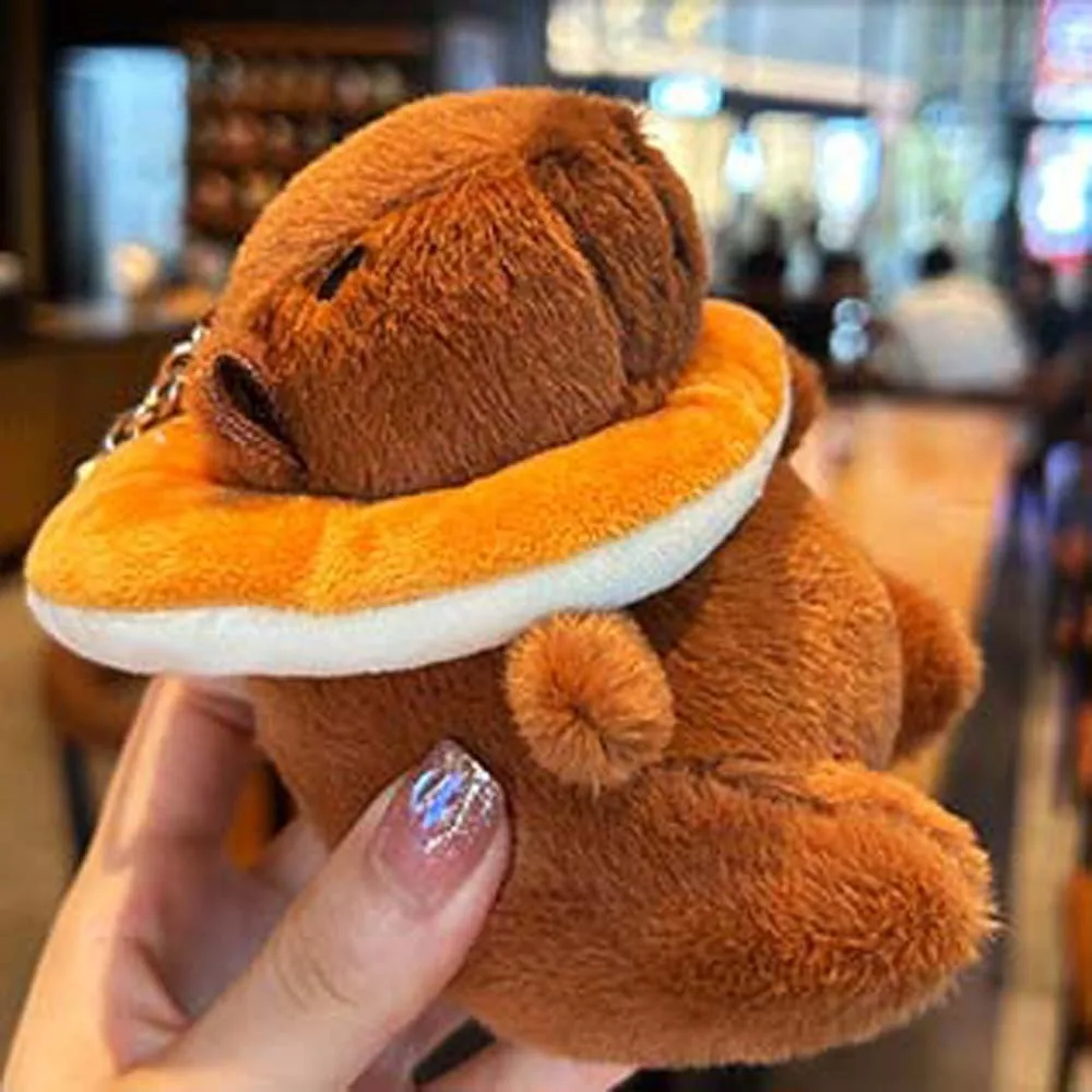 창의적인 부드러운 카피바라 키링 햄버거 재미있는 동물 펜던트 PP 코튼 레드핫 만화 키체인 커플용